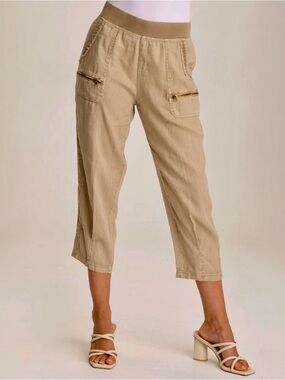 XCVI Camden Linen Tapered Crop Pant Pull On Lightweight Neutral Sz M